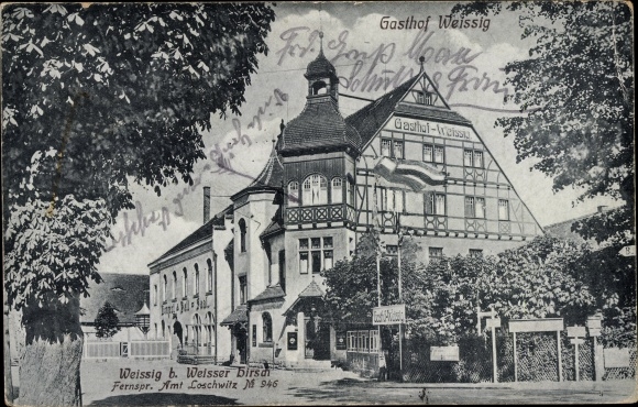 Postcard Dresden Nordost Schönfeld Weißig, view of the Gasthof Weissig