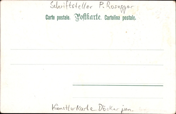 Artist PC Döcker, E., shepherd boy, flock of sheep, old man with pannier, Rosegger