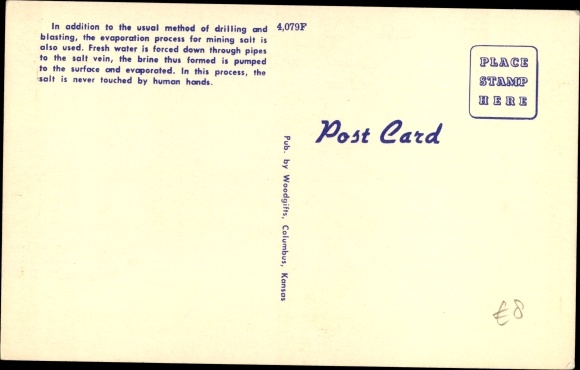 Postcard Kansas USA, Showing 2 processes of salt mining in central Kansas