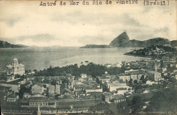 Postcard Rio de Janeiro Brazil, panoramic view of Rio de Janeiro, sea, mountains, cityscape