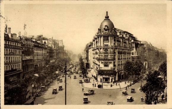 Ansichtkaart Parijs II, Carrefour Richelieu Drouot, Boulevard des Italiens, Boulevard Haussmann