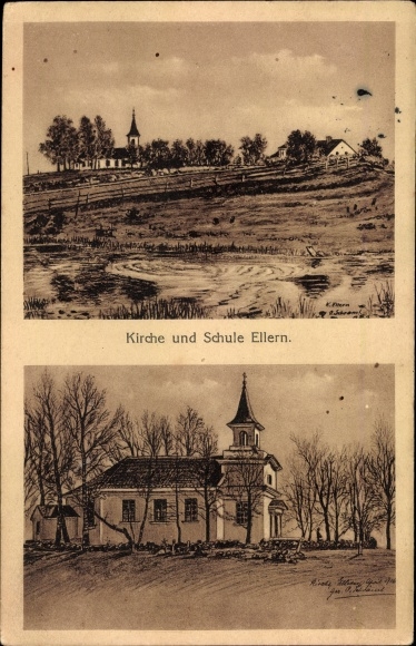 Artist PC Ellern in the Hunsrück, church and school