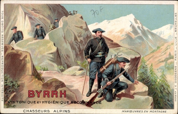 Ak Reklame, Byrrh, Vin Tonique, Chasseurs Alpins, Manoeuvres en Montagne