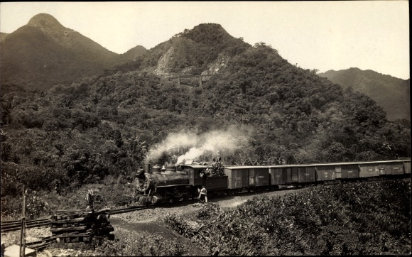 Photo Postcard Curitiba Brazil, Railway, Locomotive, Freight Train