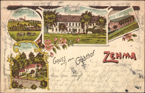 Chromo-Litho Zehma Nobitz Altenburger Land, inn, Friedrichslust, garden