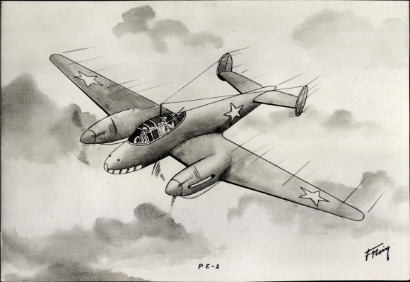 Artist Postcard Russian military aircraft PE-2