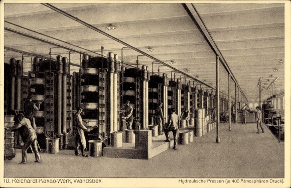 Postcard Hamburg Wandsbek, Reichardt Kakao Werk, Hydraulic Presses