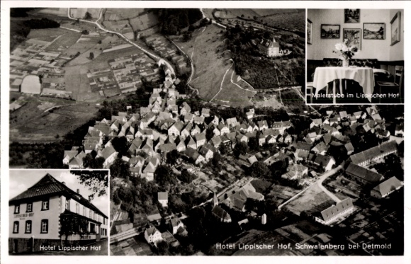 Ak Schwalenberg in Lippe, Fliegeraufnahme, Hotel Lippischer Hof, Malerstube