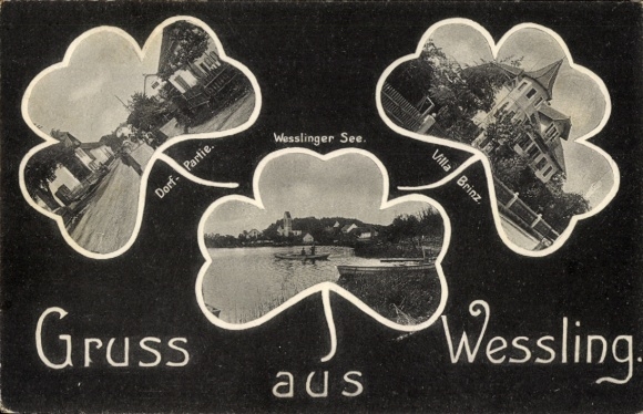 Postcard Wessling Weßling Upper Bavaria, village party, Wesslinger See, Villa Brinz