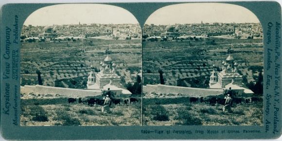Stereo photo Jerusalem Israel, View from Mount of Olives, Palestine