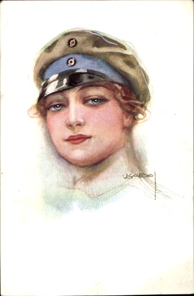Künstler Ak Usabal, Luis, Frauenportrait, Junge Frau mit Schirmmütze, PFB 3892/3
