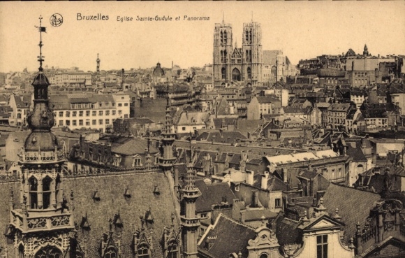 KP Bruxelles Bruksela, panorama Eglise Sainte-Gudule, architektura