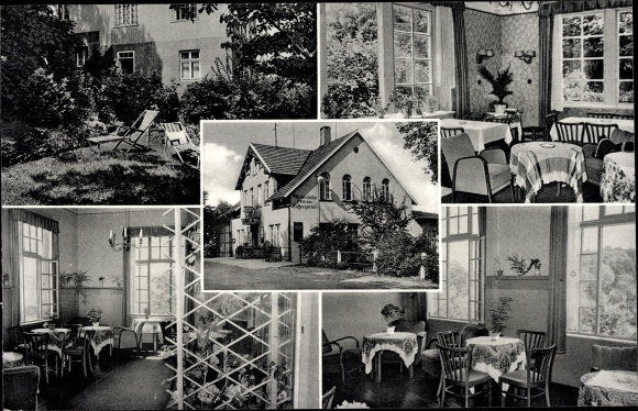 Postcard Ahnsen Bad Eilsener in Lower Saxony, Restaurant and Pension Wilhelmshöhe, inside and outside