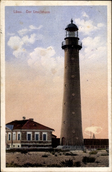 Postcard Liepaja Libau Latvia, party at the lighthouse