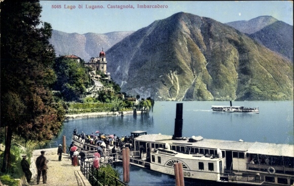 KP Castagnola Cassarate Lugano Kt. Ticino, Imbarcadero, parowiec Gottardo