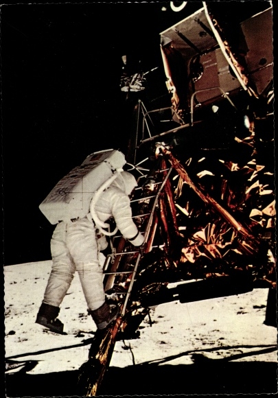 Op 21 juli 1969 stapt astronaut Buzz Aldrin op de maan, Neil Armstrong