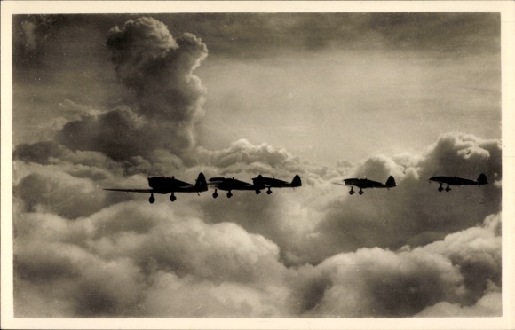 Postcard German fighter aircraft, Klemm Squadron, Luftwaffe, D-Ersi, YR Aeu, YR Aet, D Eabu