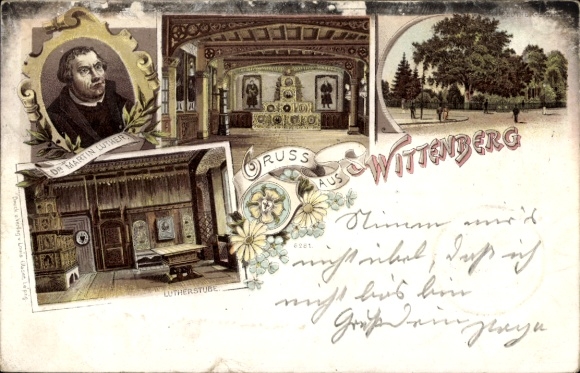 Postcard Lutherstadt Wittenberg, Lutherstube, portrait, partial view, park