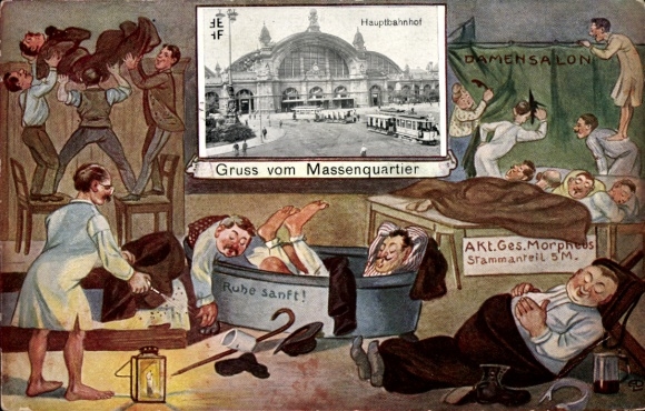 Ak Frankfurt am Main, Hauptbahnhof, Massenquartier, Damensalon, Humor
