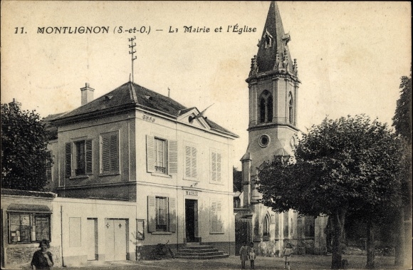 Ak Montlignon Val d’Oise, La Mairie et L´Église