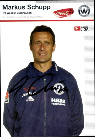 Karta autografu głównego trenera Markusa Schupp, SV Wacker Burghausen, autograf