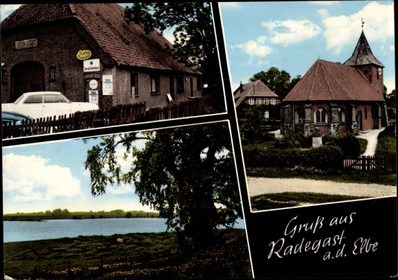 Ak Radegast in Anhalt, herberg, kerk, uitzicht op het meer