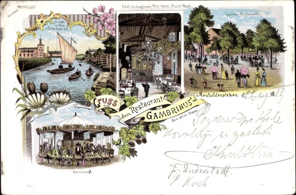 Chromo-Litho Neuhaldensleben Haldensleben Börde, carousel, Restaurant Gambrinus