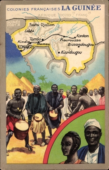 Maps Postcard Colonies Francaises, La Guinee, people playing drums
