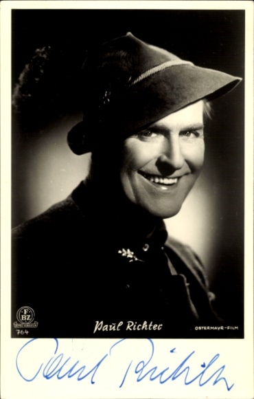 Postcard actor Paul Richter, portrait, autograph, hat
