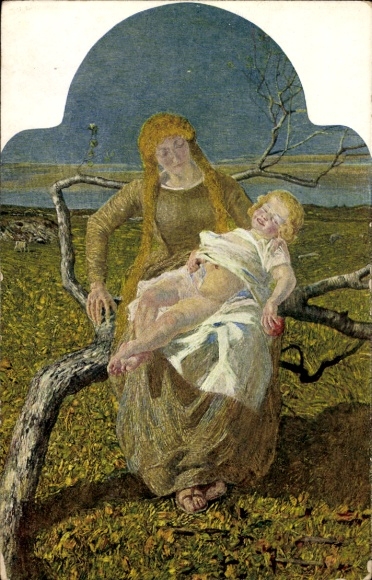 Artist Postcard Segantini, Giovanni, Mother's happiness, mother with child