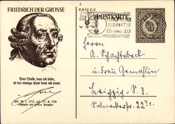 KP pocztowa Król Pruski Fryderyk II, Fryderyk Wielki, VII wojna WHW 1940