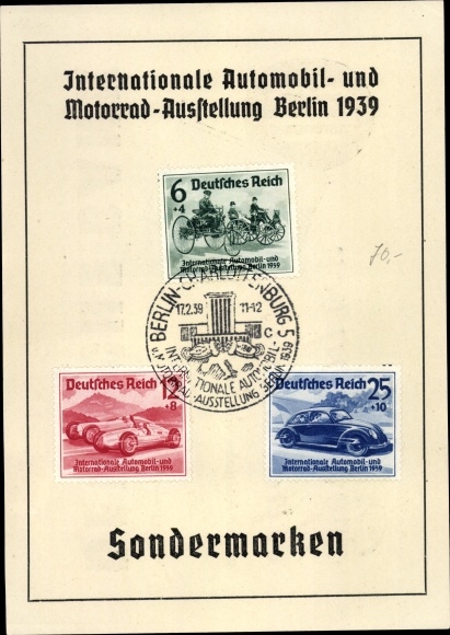 Stamps Postcard Int. Automobile and motorcycle exhibition Berlin 1939, Deutsche Bank, savings book