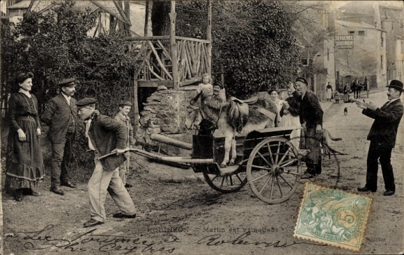 Postcard Robinson Hauts de Seine, men pulling donkeys with cart