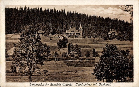 Postcard Bärenstein Altenberg Erzgebirge, summer resort Rehefeld, hunting lodge, monument