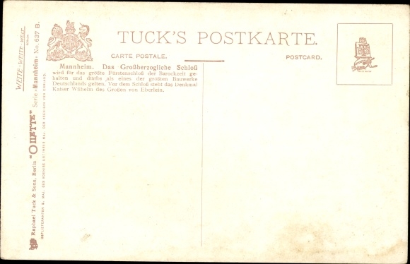 Artist Postcard Flower, C., Mannheim in Baden, Grand Duke. Castle, Kaiser Wilhelm Monument, Tuck 637 B