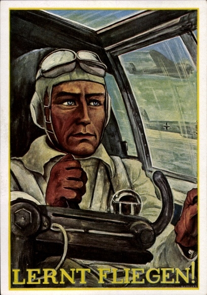Künstler Ak NS Fliegerkorps, Lernt Fliegen, Kampfpilot, Luftwaffe, II. WK