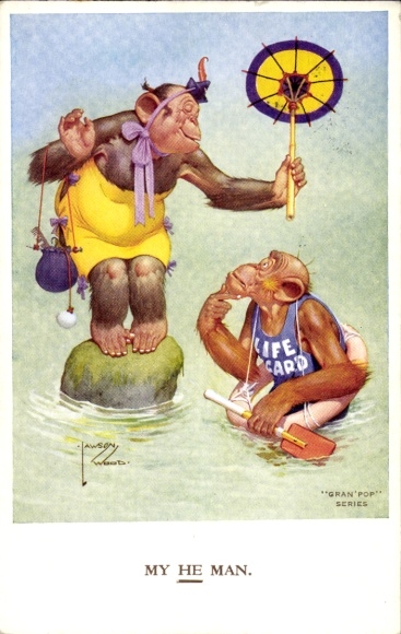 Artists Postcard Wood, Lawson, Humanized Apes, My he Man