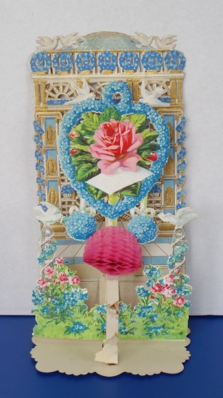 Backdrop card 3D wafer standee, congratulations, heart of forget-me-nots, doves, roses