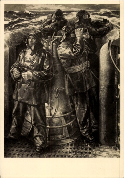 Artist Postcard Schreiber, Richard, Against England, German U-boat crew, command post