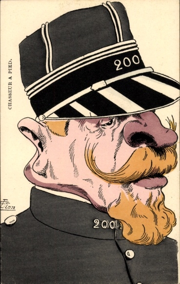 Künstler Ak Lion, Chasseur a Pied, Karikatur
