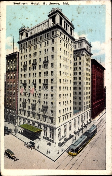 Ak Baltimore Maryland USA, Zuidelijk Hotel, tram