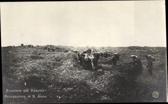Postcard Campania, Procession of St. Anna, Eruption of Vesuvius, Vesuv, Vulkanausbruch 1906