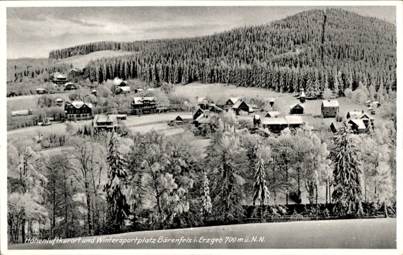 Postcard Bärenfels Altenberg in the Ore Mountains, panorama of the village, snowy landscape
