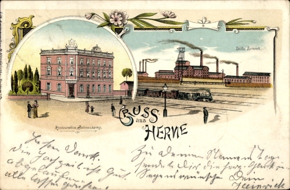 Litho Herne im Ruhrgebiet Westfalen, Zeche Shamrock, Restaurant