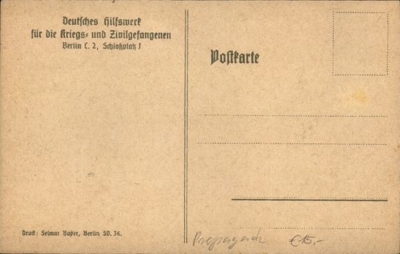 Artist Postcard German Relief Organization for Prisoners of War and Civilians, Prisoners at Penal Labor