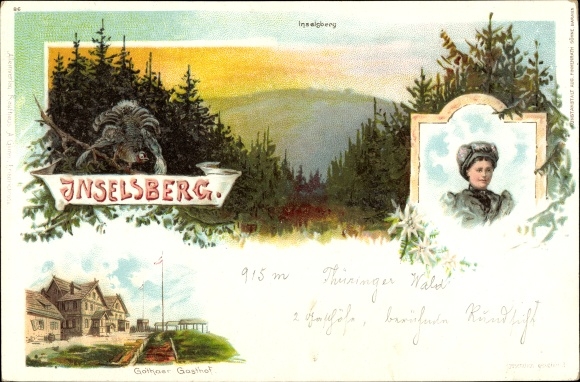 Litho Brotterode Trusetal in Thüringen, Inselsberg, Gothaer Gasthof, Porträt Frau
