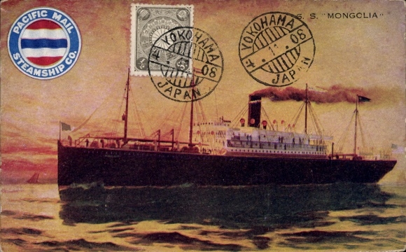 Ak SS Mongolia, stoomboot, stoomschip, Pacific Mail Steamship Company