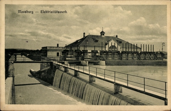 Postcard Moosburg an der Isar, power station, weir