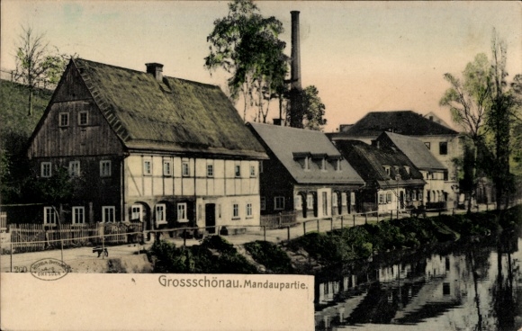 Postcard Großschönau in der Oberlausitz Saxony, Mandau, houses