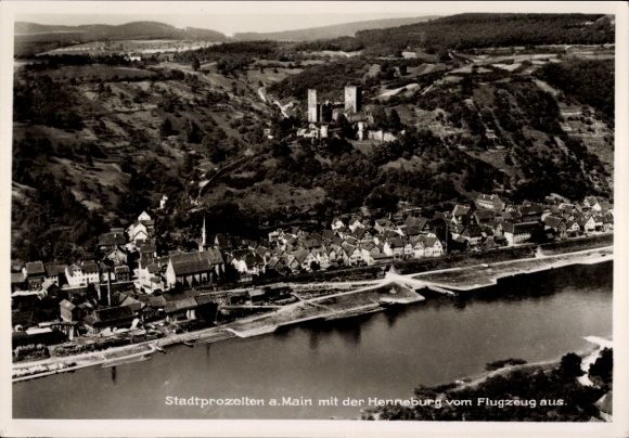 Postcard Stadtprozelten am Main Lower Franconia, aerial photograph